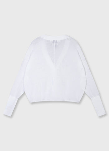 v-neck cardigan mesh | white