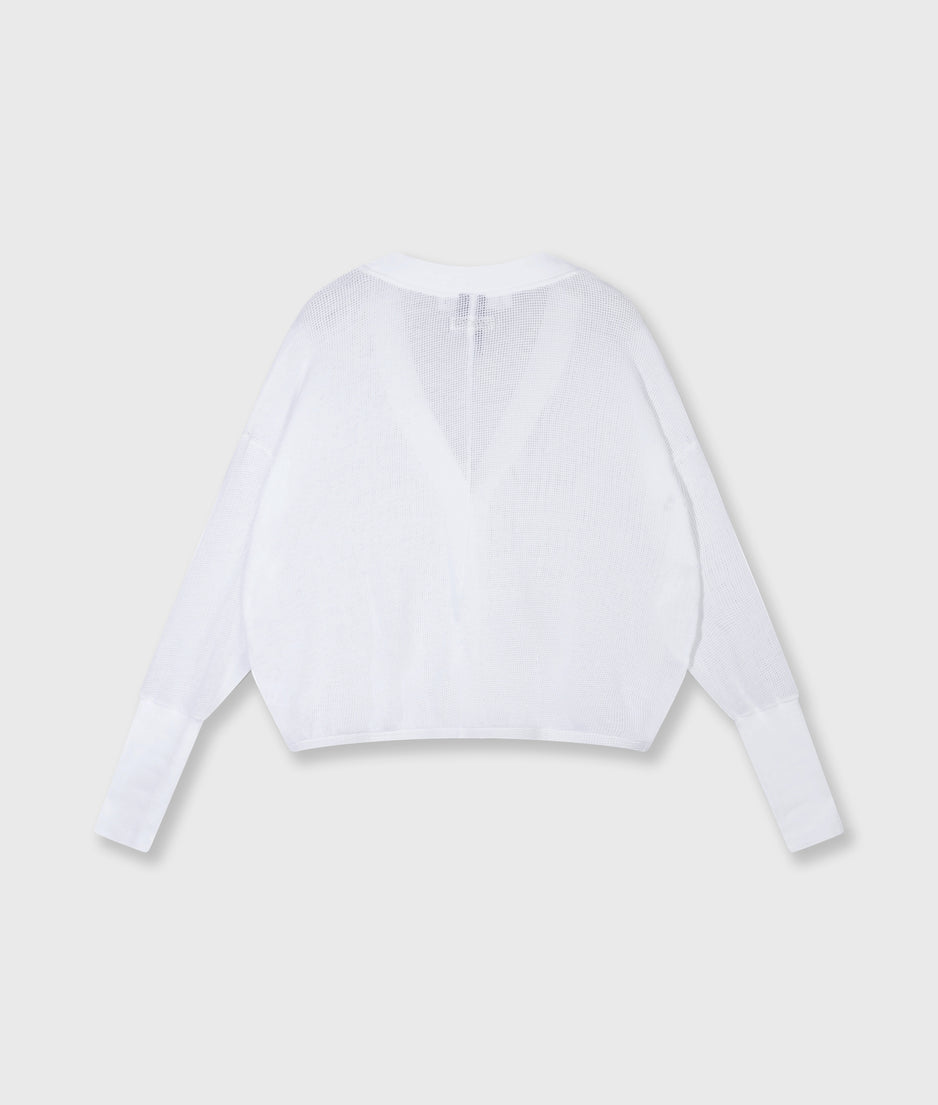 v-neck cardigan mesh | white