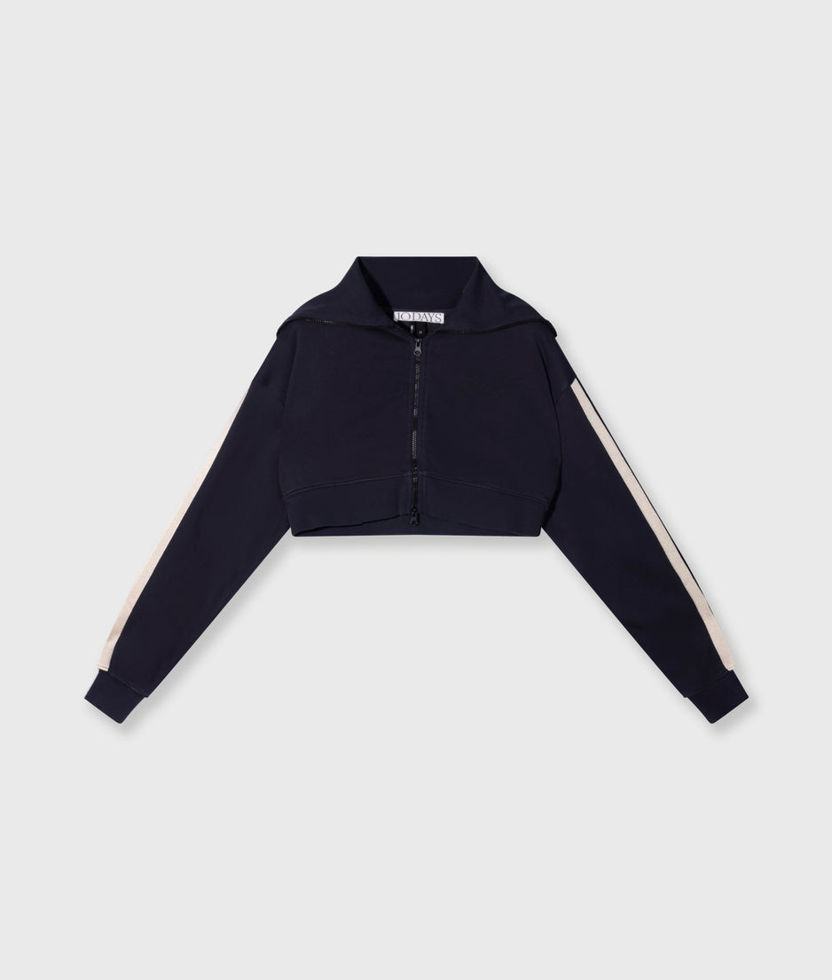 cropped zip cardigan fleece | dark navy