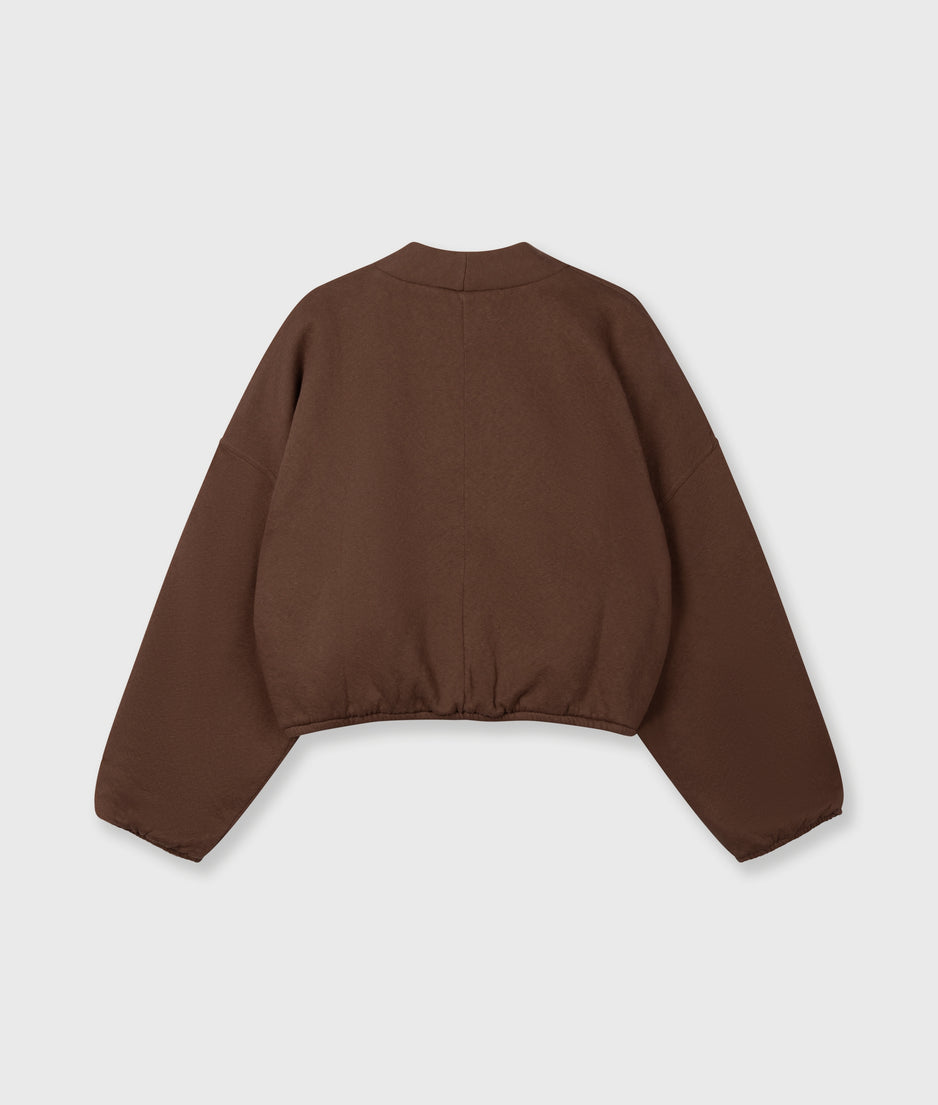 cropped baseball cardigan | dark truffle