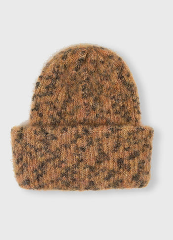 knitted beanie leopard | saddle brown