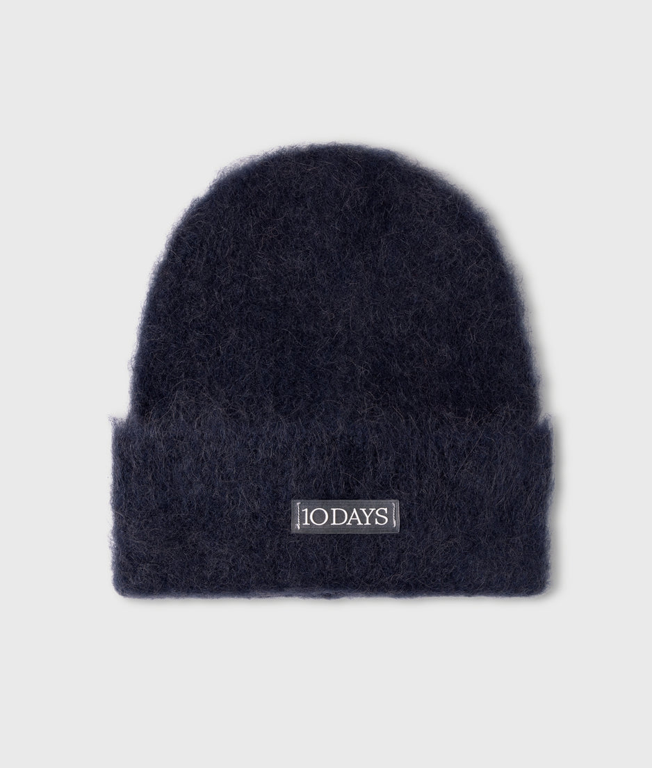 soft hairy knit beanie | dark navy