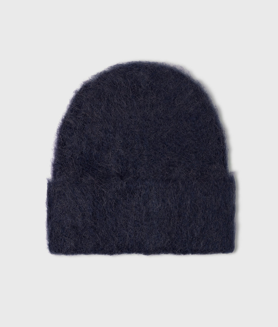 soft hairy knit beanie | dark navy