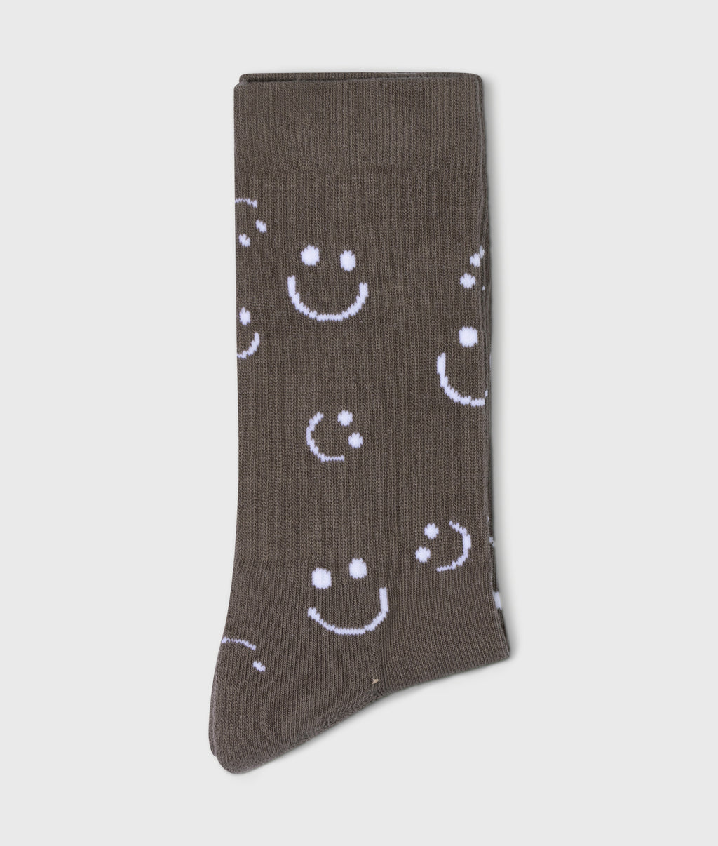 lange sokken met smileyprint | brown grey