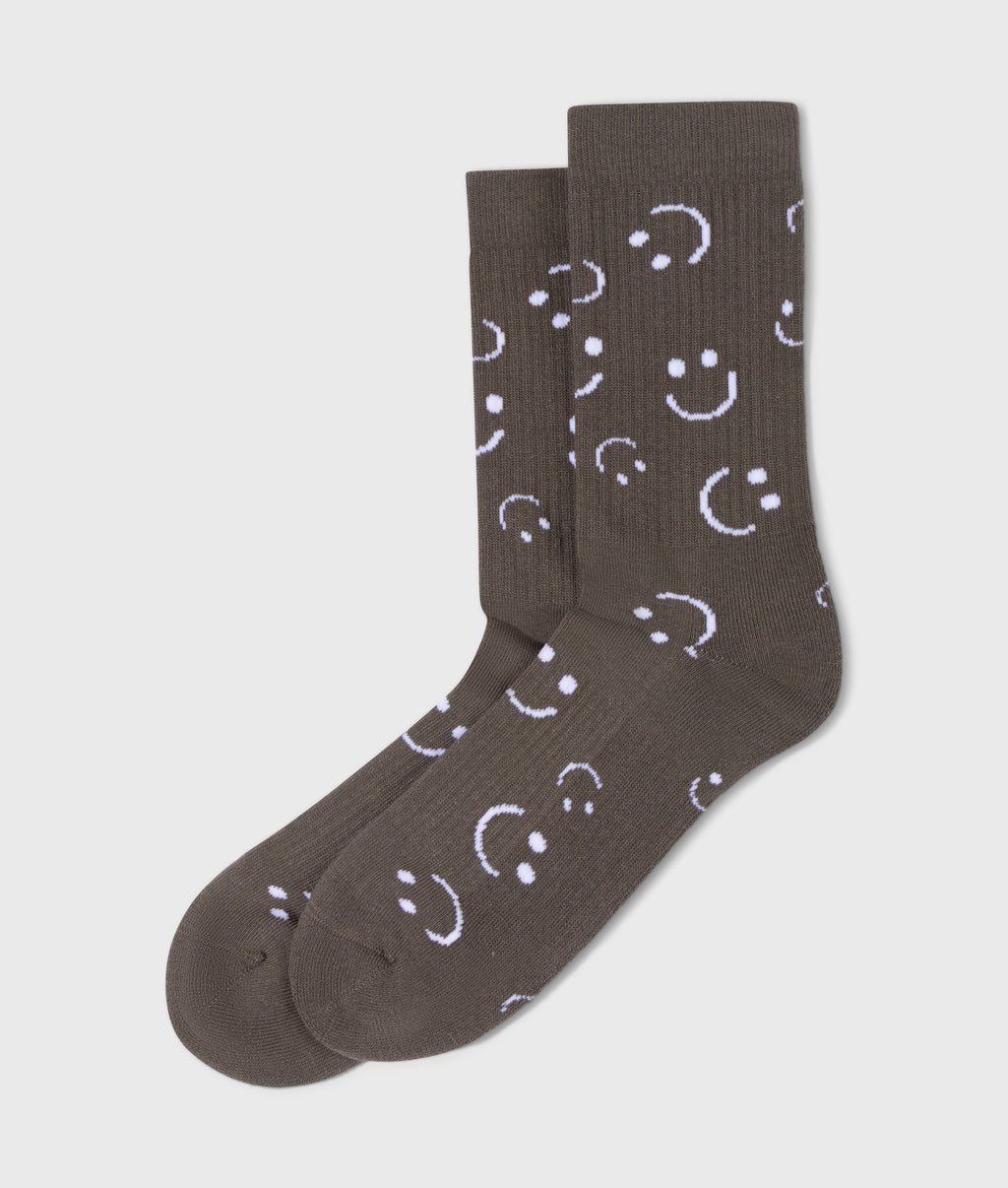 lange sokken met smileyprint | brown grey