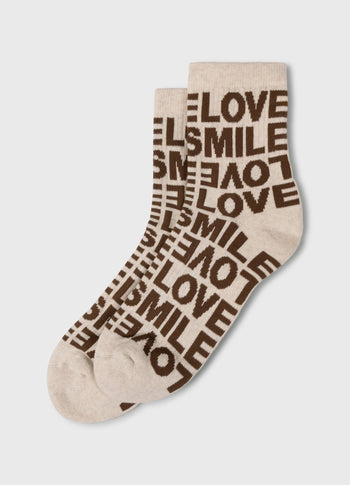 socks all-over smile love | soft white melee