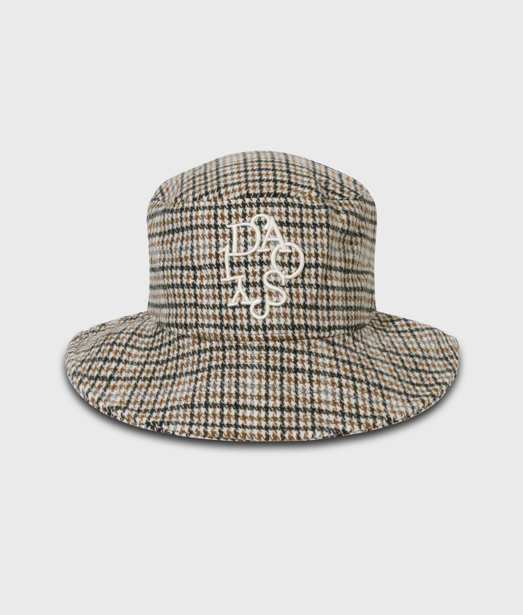 wool blend check hat | champagne