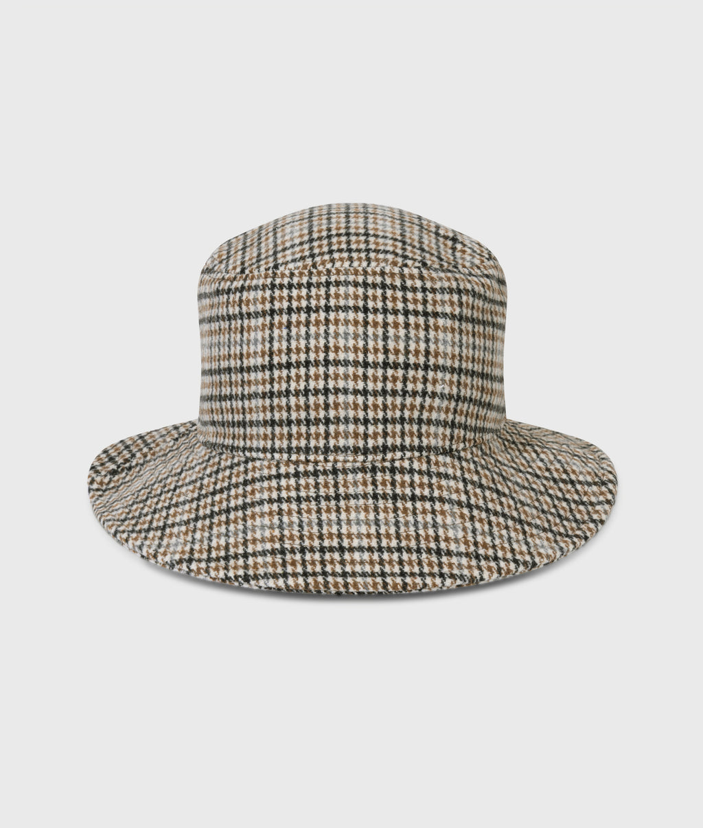 wool blend check hat | champagne