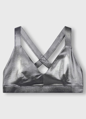 shiny sporty bra | silver