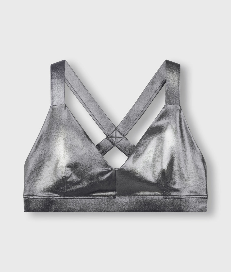 shiny sporty bra | silver