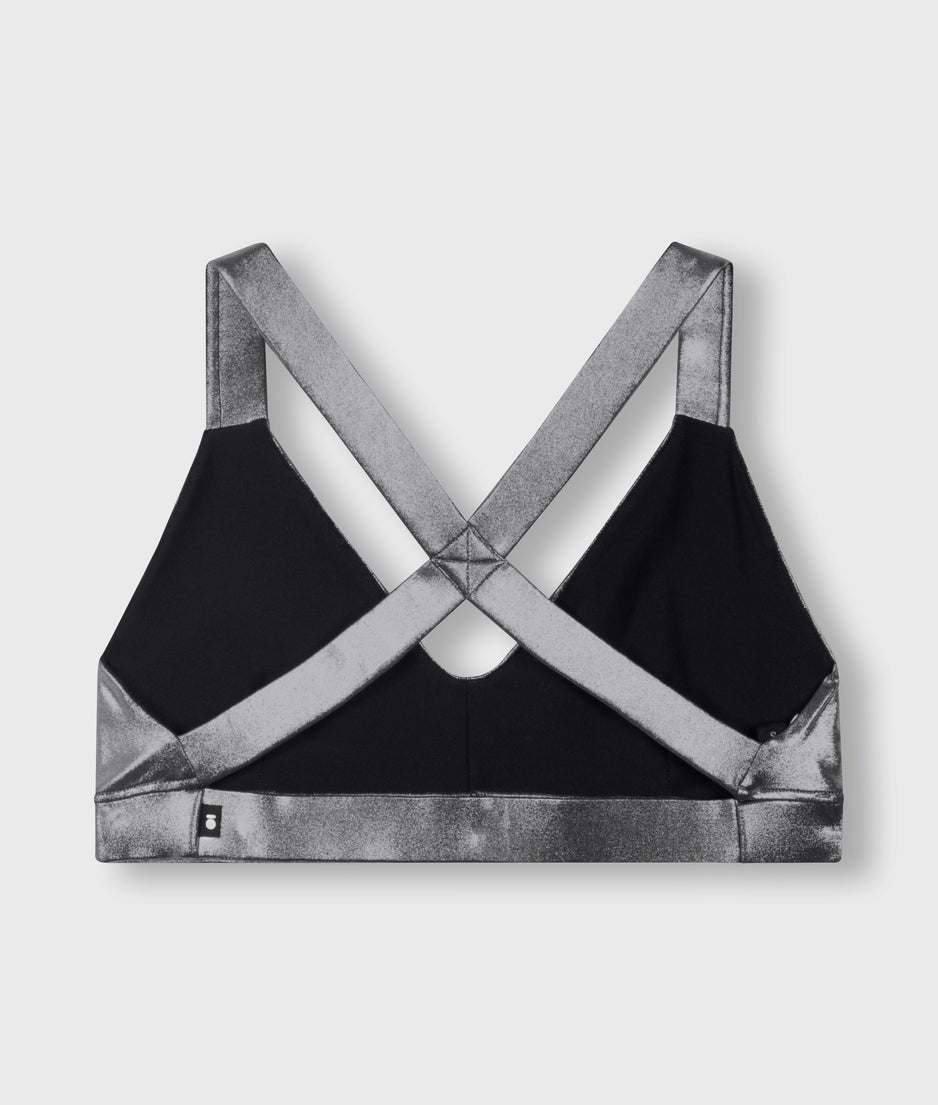shiny sporty bra | silver
