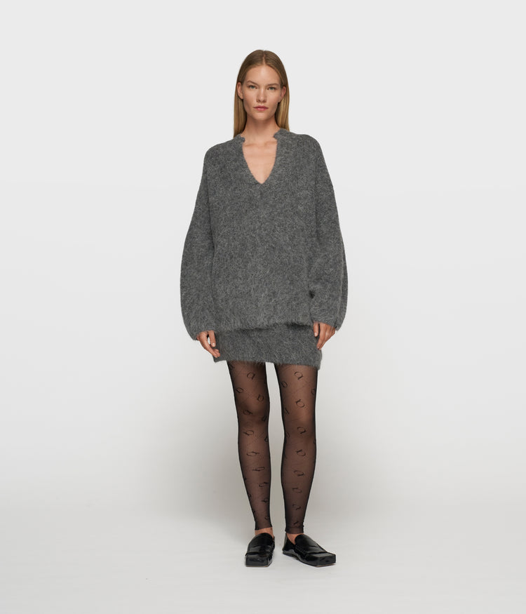 v-neck hairy knit sweater | antra melee