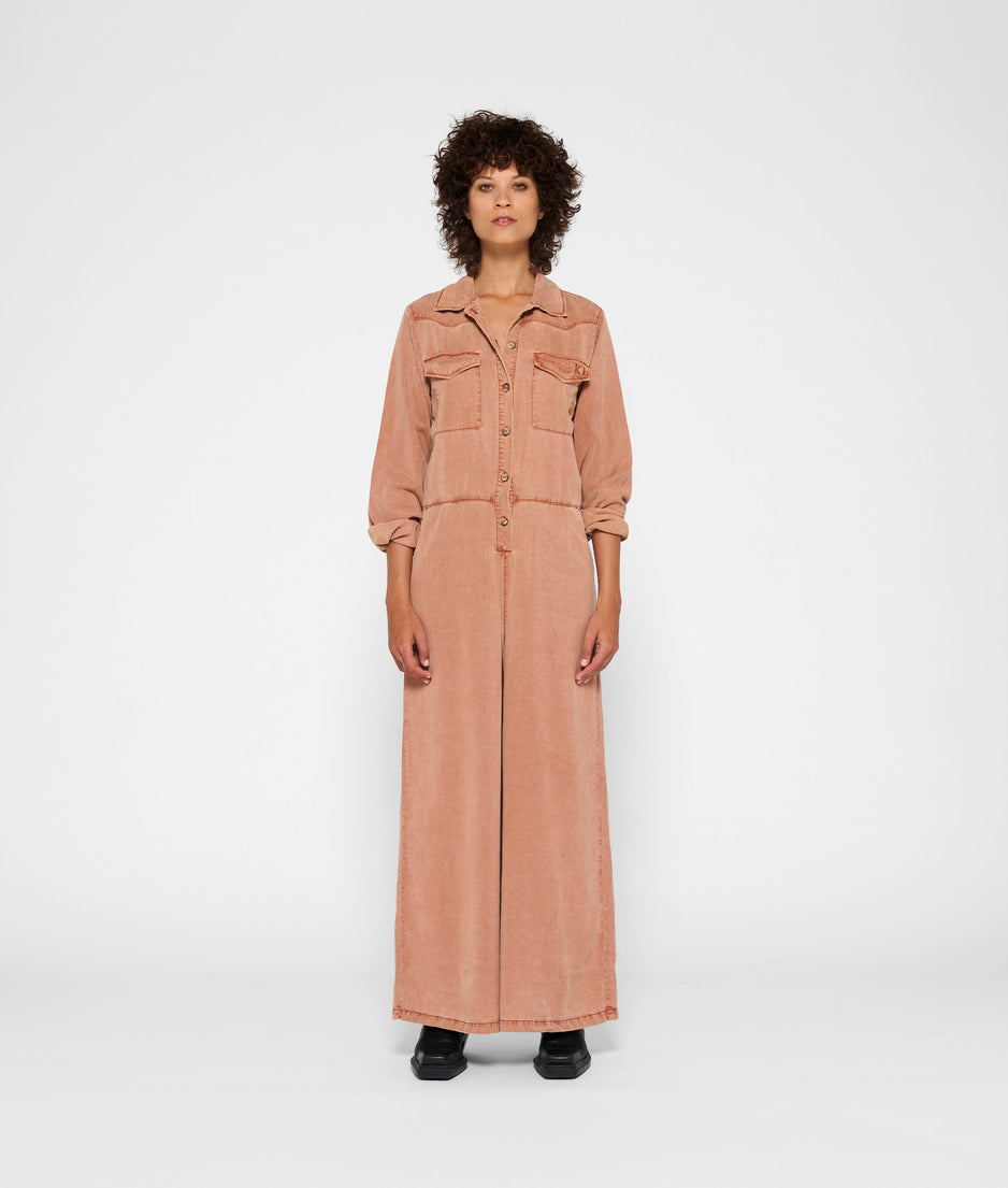 worker jumpsuit | saddle brown