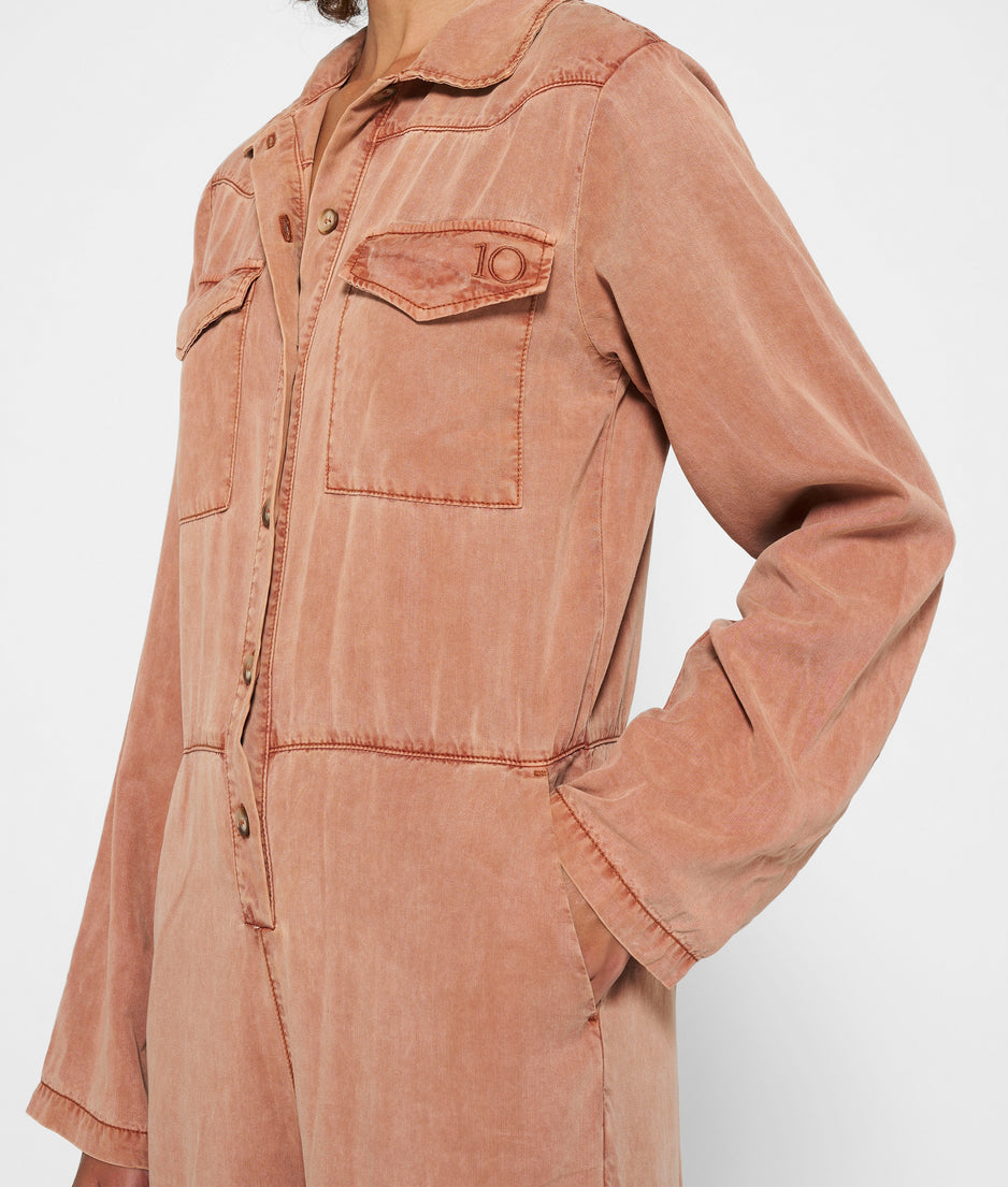 worker jumpsuit | saddle brown