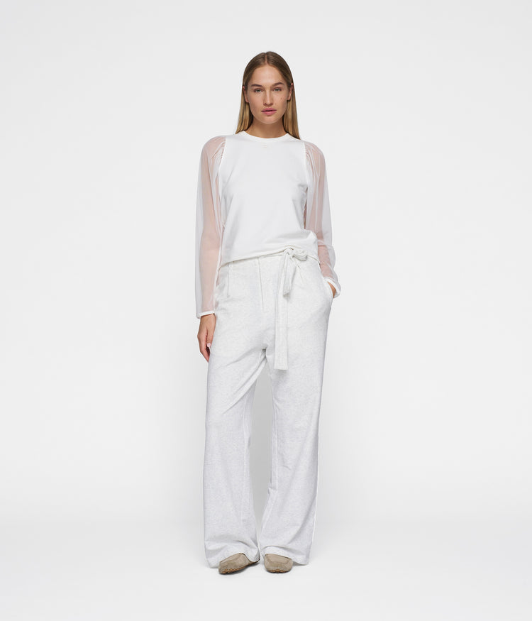 belted wide leg jogger | white melee