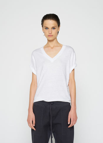 v-neck tee linen | white