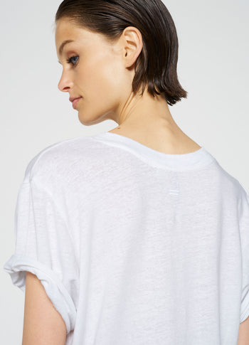 v-neck tee linen | white