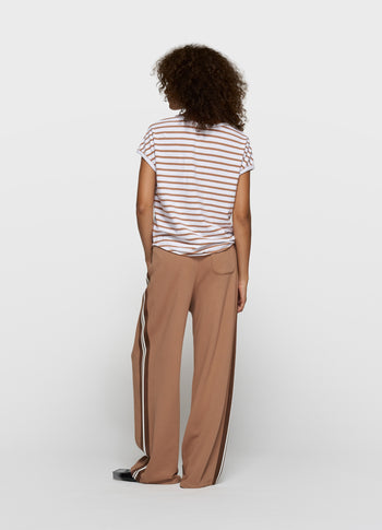 v-neck tee stripes | white/fudge