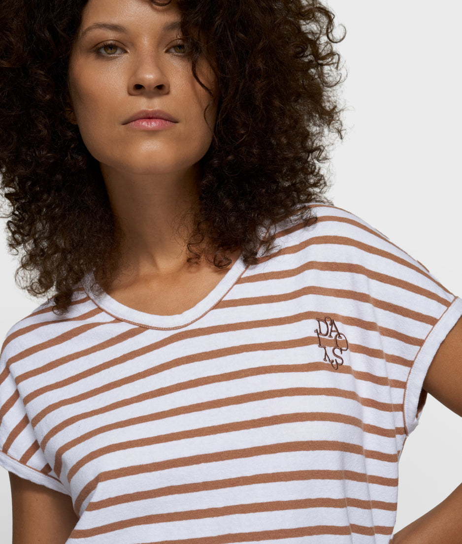 v-neck tee stripes | white/fudge