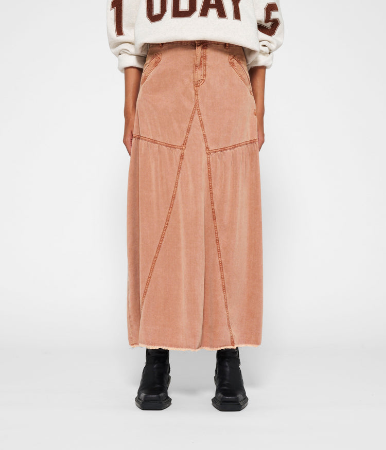 maxi skirt tencel | saddle brown