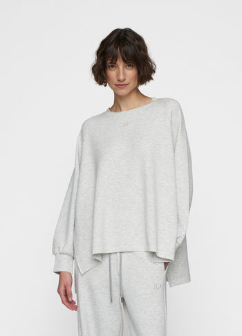 soft scuba blouse sweater | white grey melee