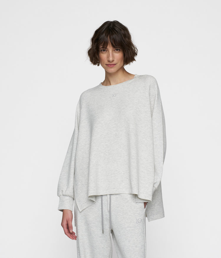 soft scuba blouse sweater | white grey melee