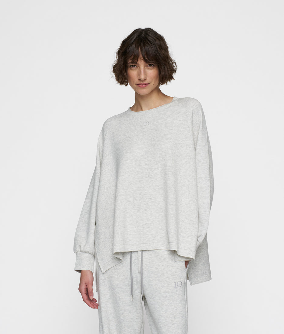 soft scuba blouse sweater | white grey melee