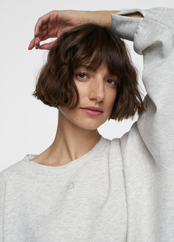soft scuba blouse sweater | white grey melee