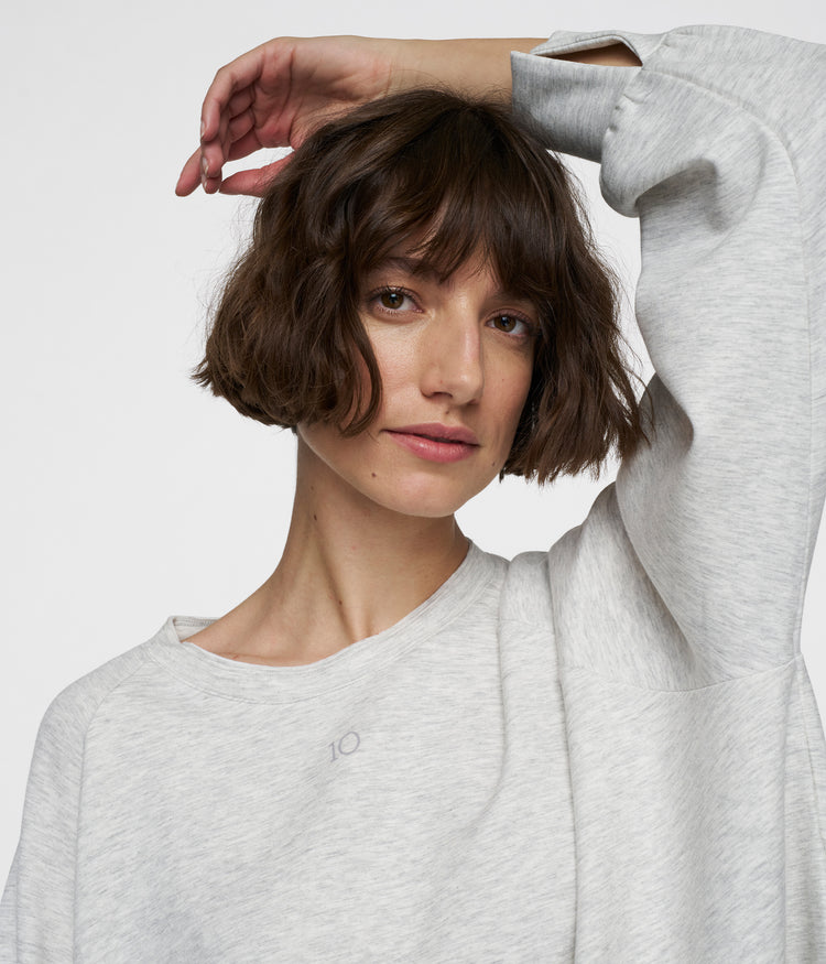 soft scuba blouse sweater | white grey melee