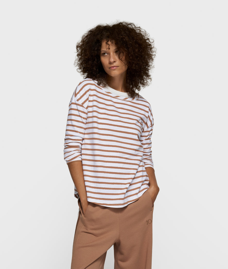 long sleeve tee stripes | white/fudge
