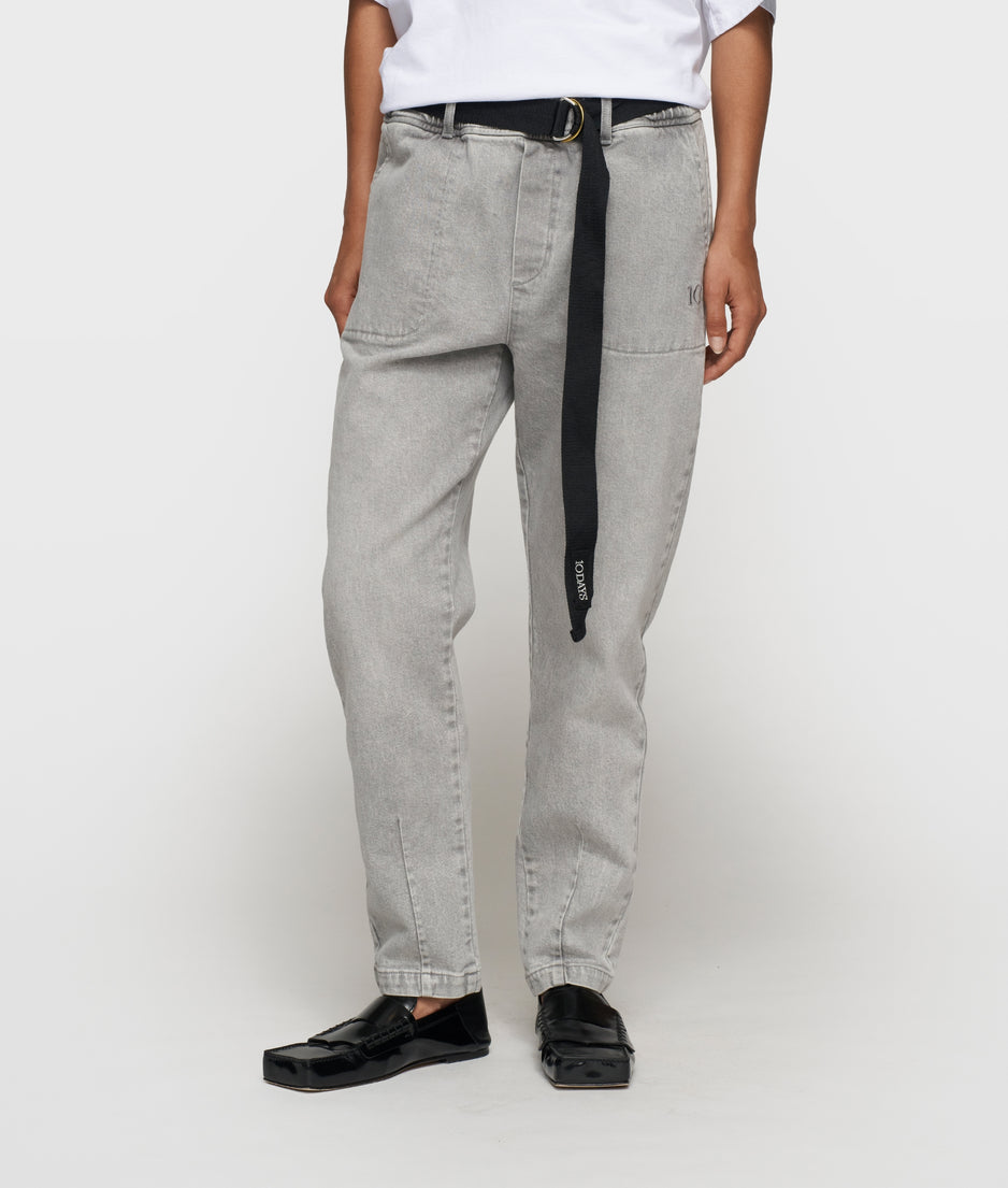 belted pants denim | grey wash