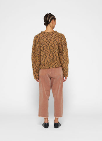 puffed sweater knit leopard | saddle brown
