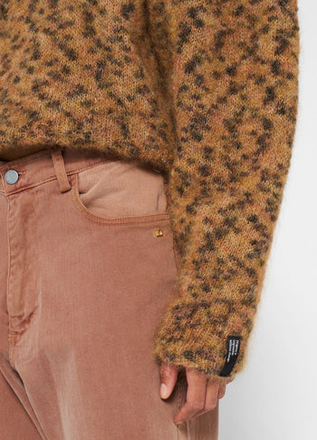 puffed sweater knit leopard | saddle brown