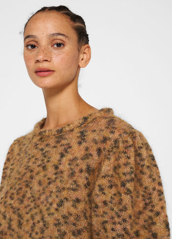 puffed sweater knit leopard | saddle brown