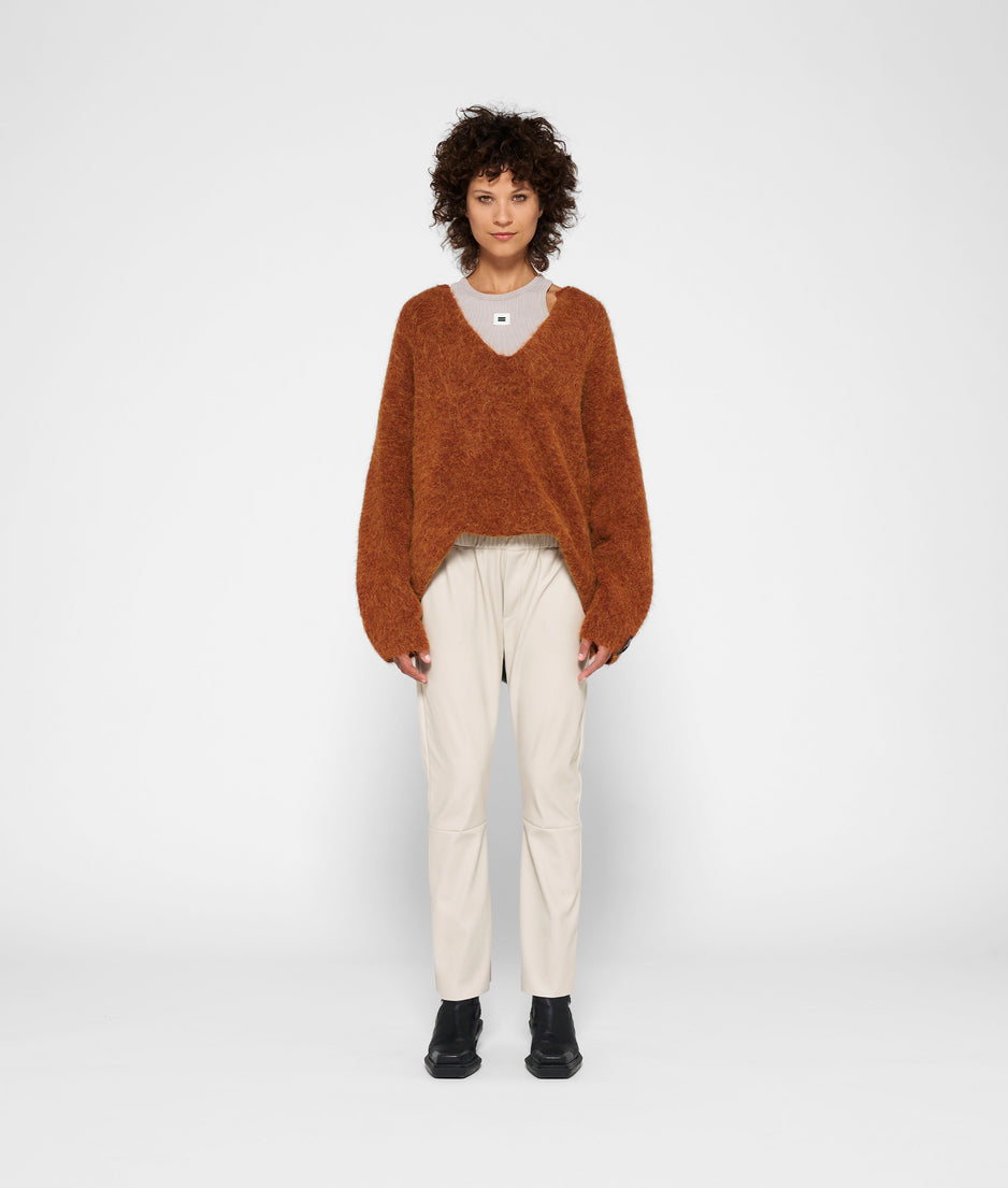 oversized sweater hairy knit | saddle brown