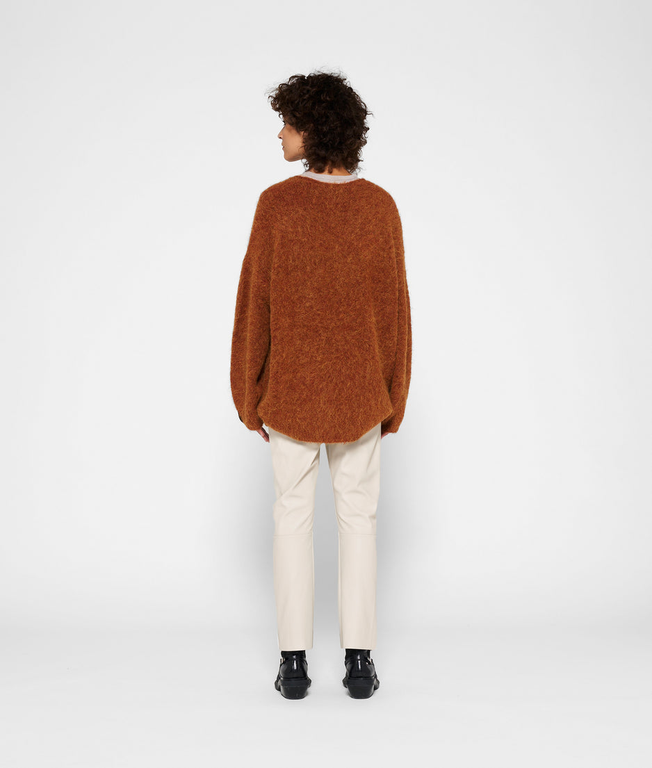 oversized sweater hairy knit | saddle brown
