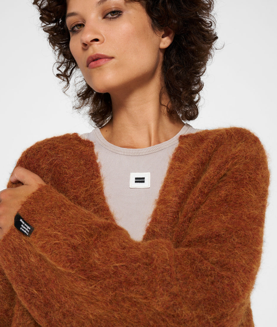 oversized sweater hairy knit | saddle brown