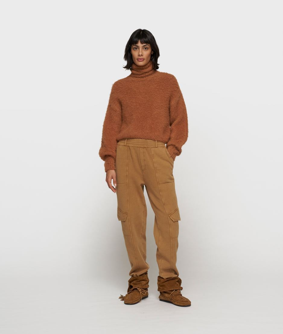 cropped knit turtleneck | suede