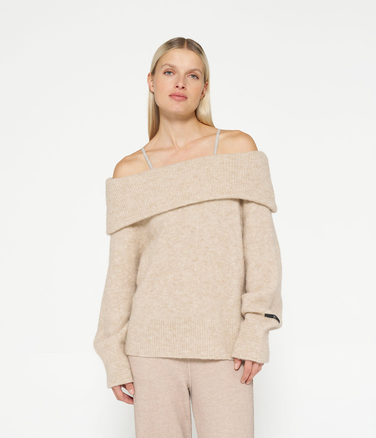 off shoulder sweater | sepia sand