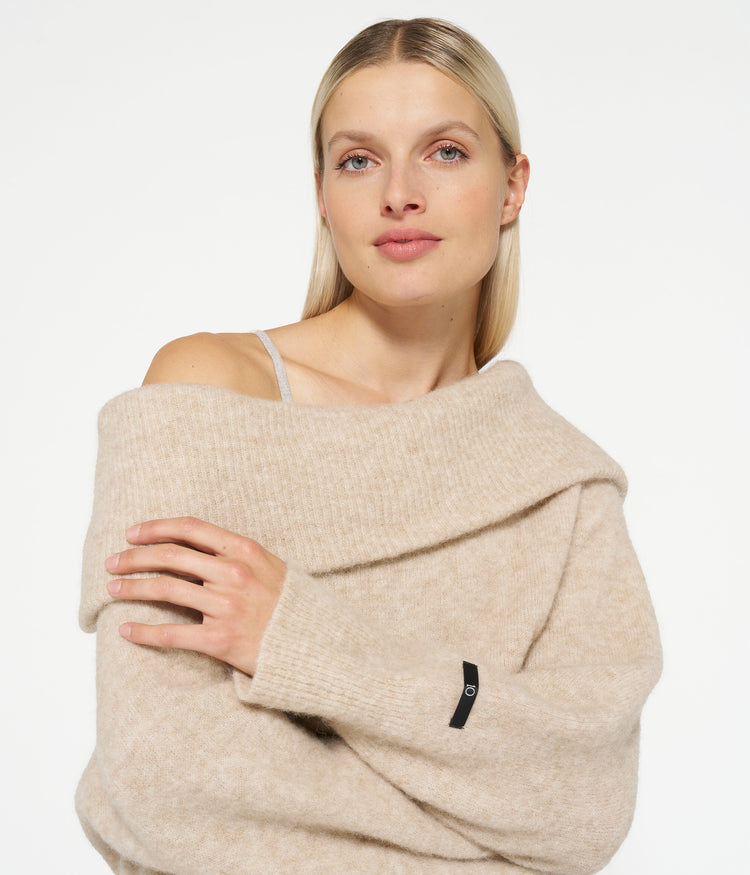 off shoulder sweater | sepia sand