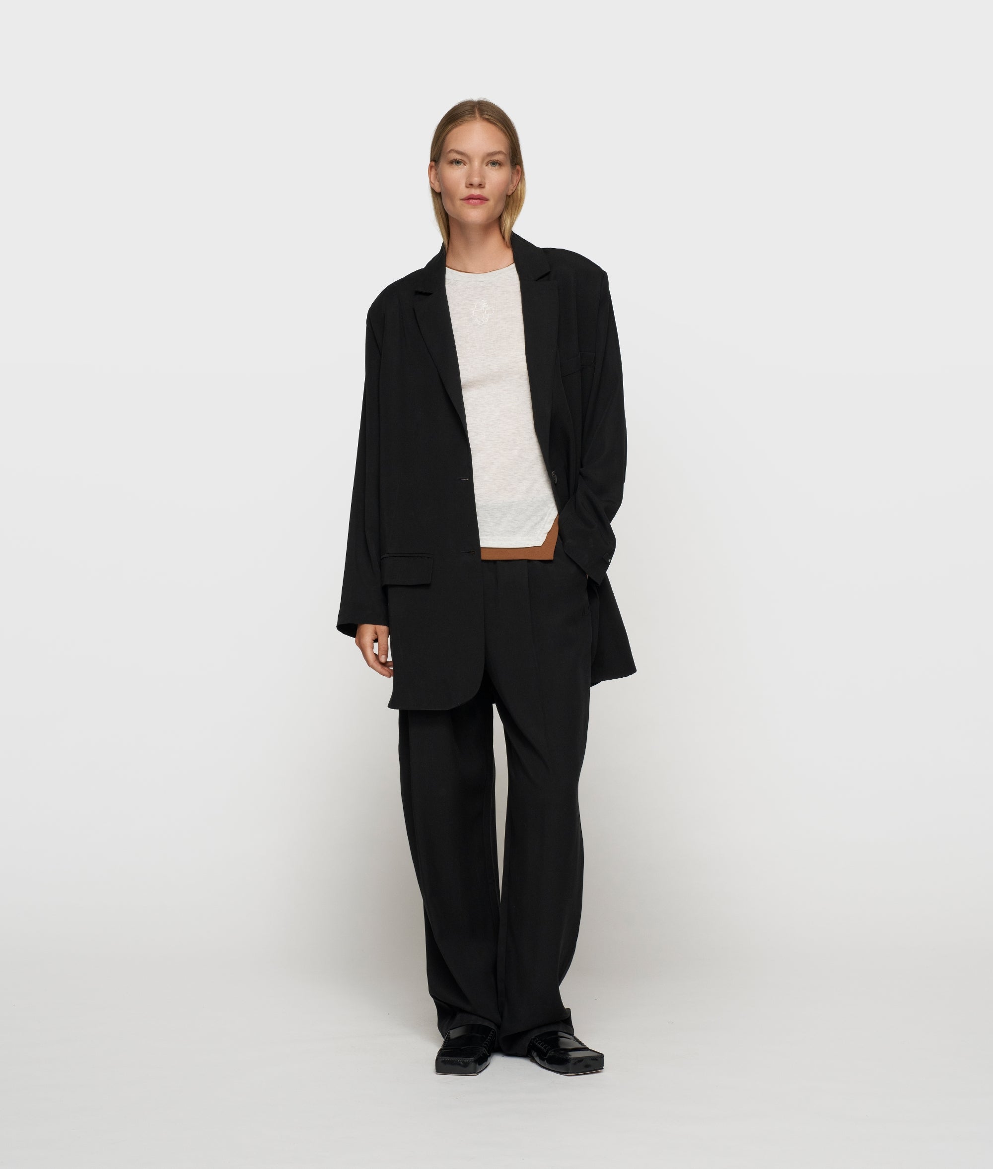 long flowy blazer lyocell black 10DAYS Official Online Store