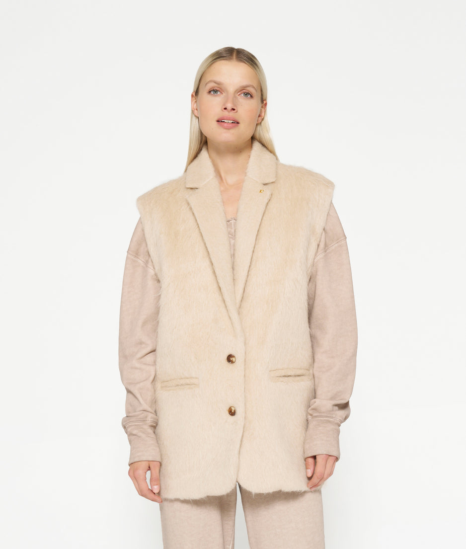 hairy sleeveless blazer | sepia sand