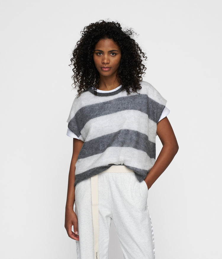 thin knit tee | antra melee/white grey melee