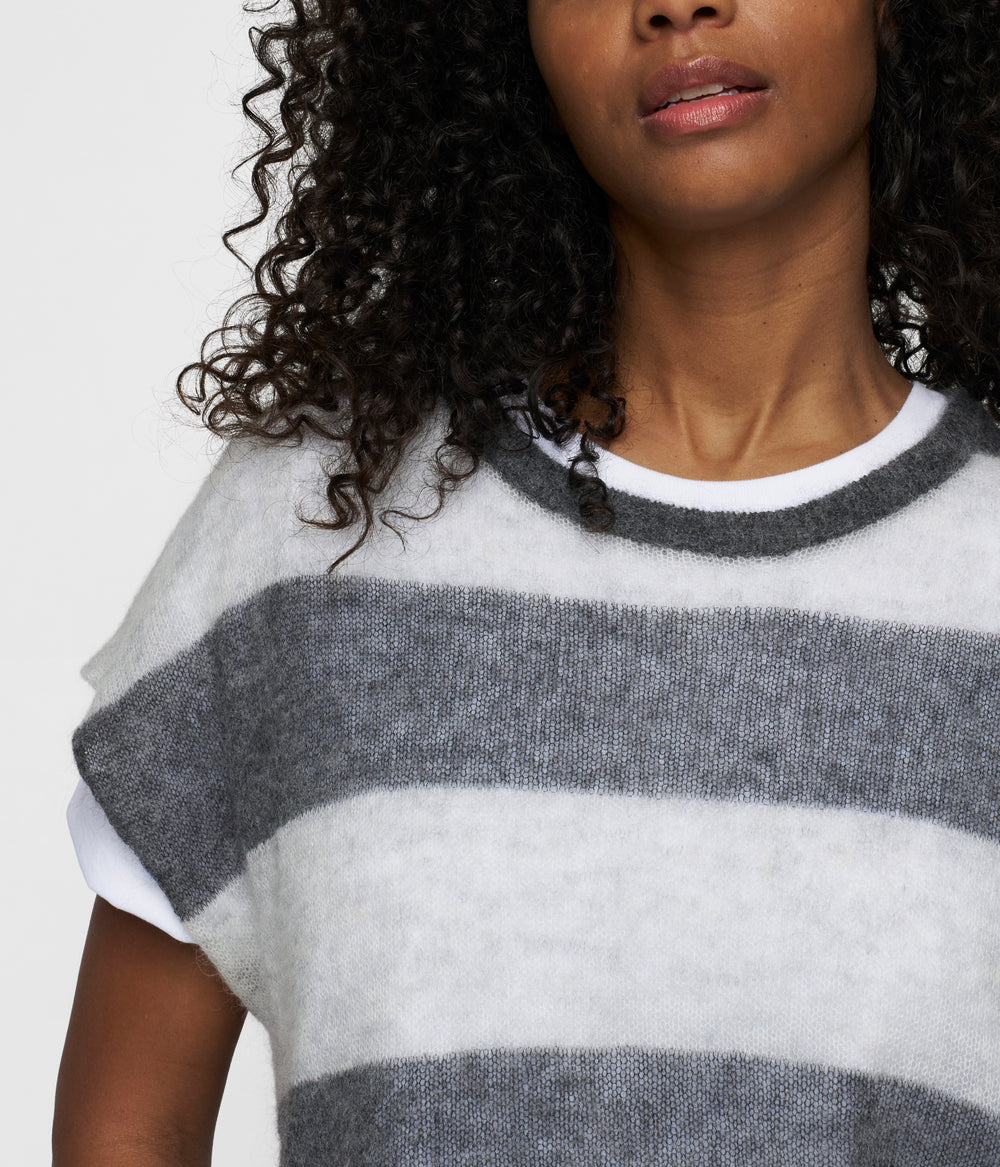 thin knit tee | antra melee/white grey melee