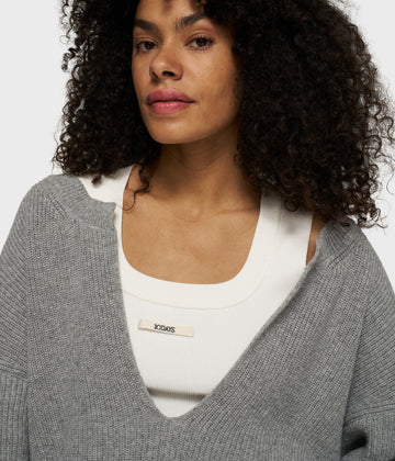 v-neck knit sweater cashmere | light grey melee