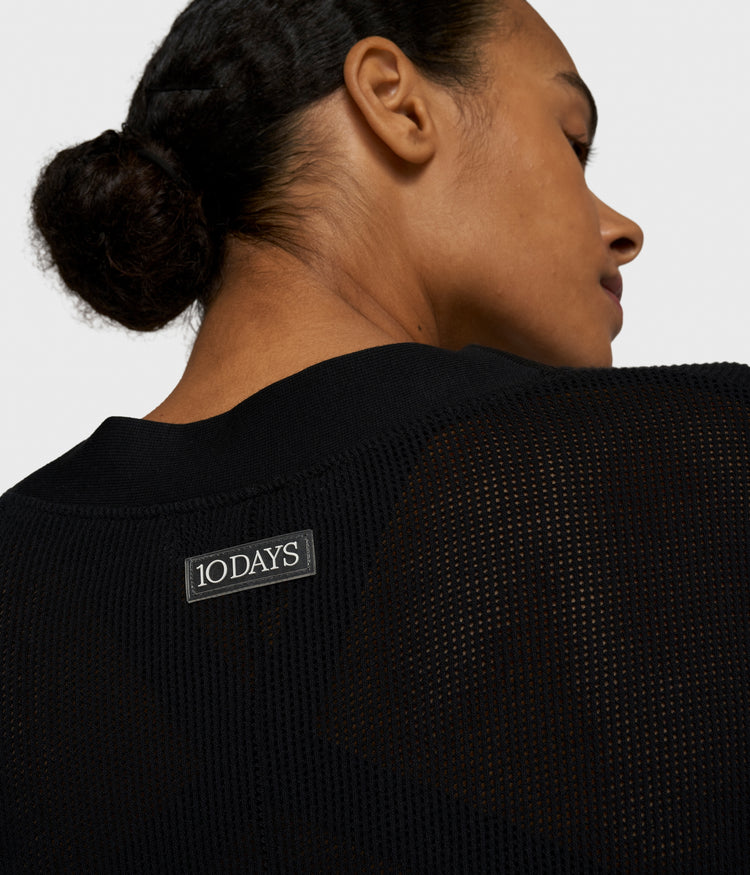 v-neck cardigan mesh | black