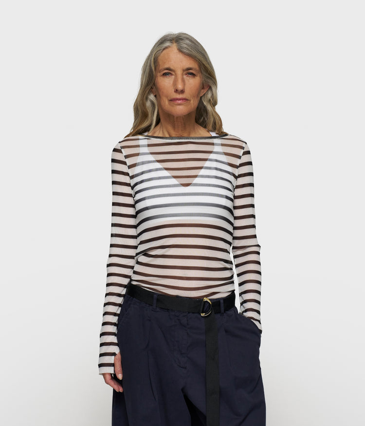 mesh tee stripes | ecru/black