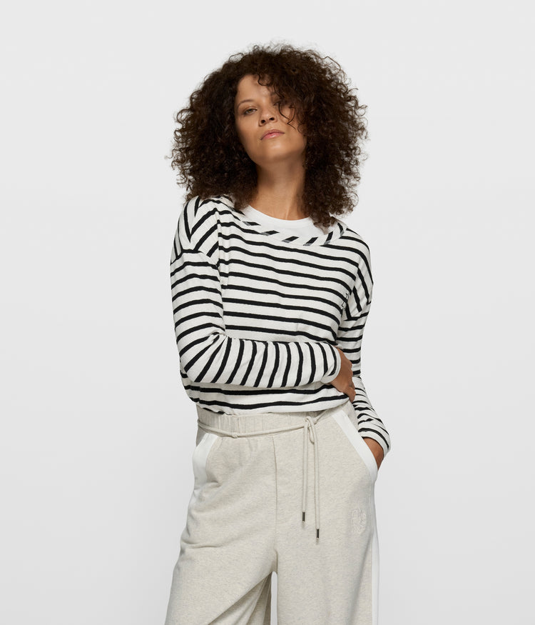long sleeve tee stripes | ecru/black