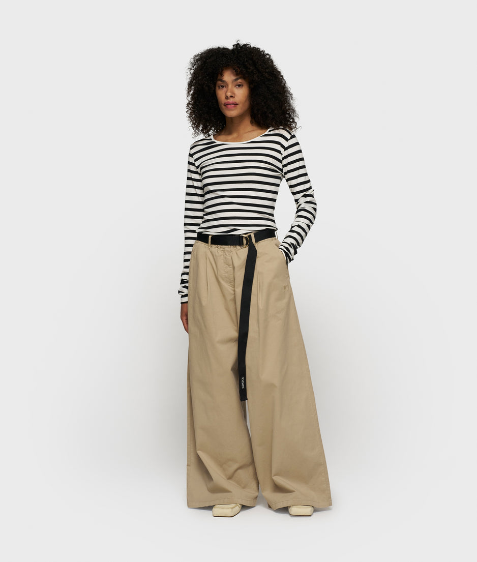 extra long sleeve tee modal stripes | ecru/black
