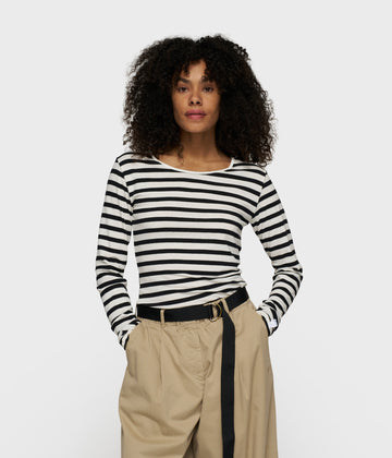 extra long sleeve tee modal stripes | ecru/black